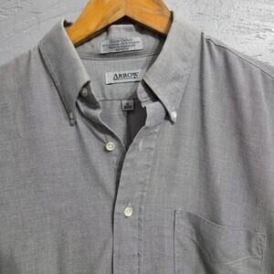 Arrow Men's Dover Oxford Casual Button Down Grey Shirt Size 16 34/35